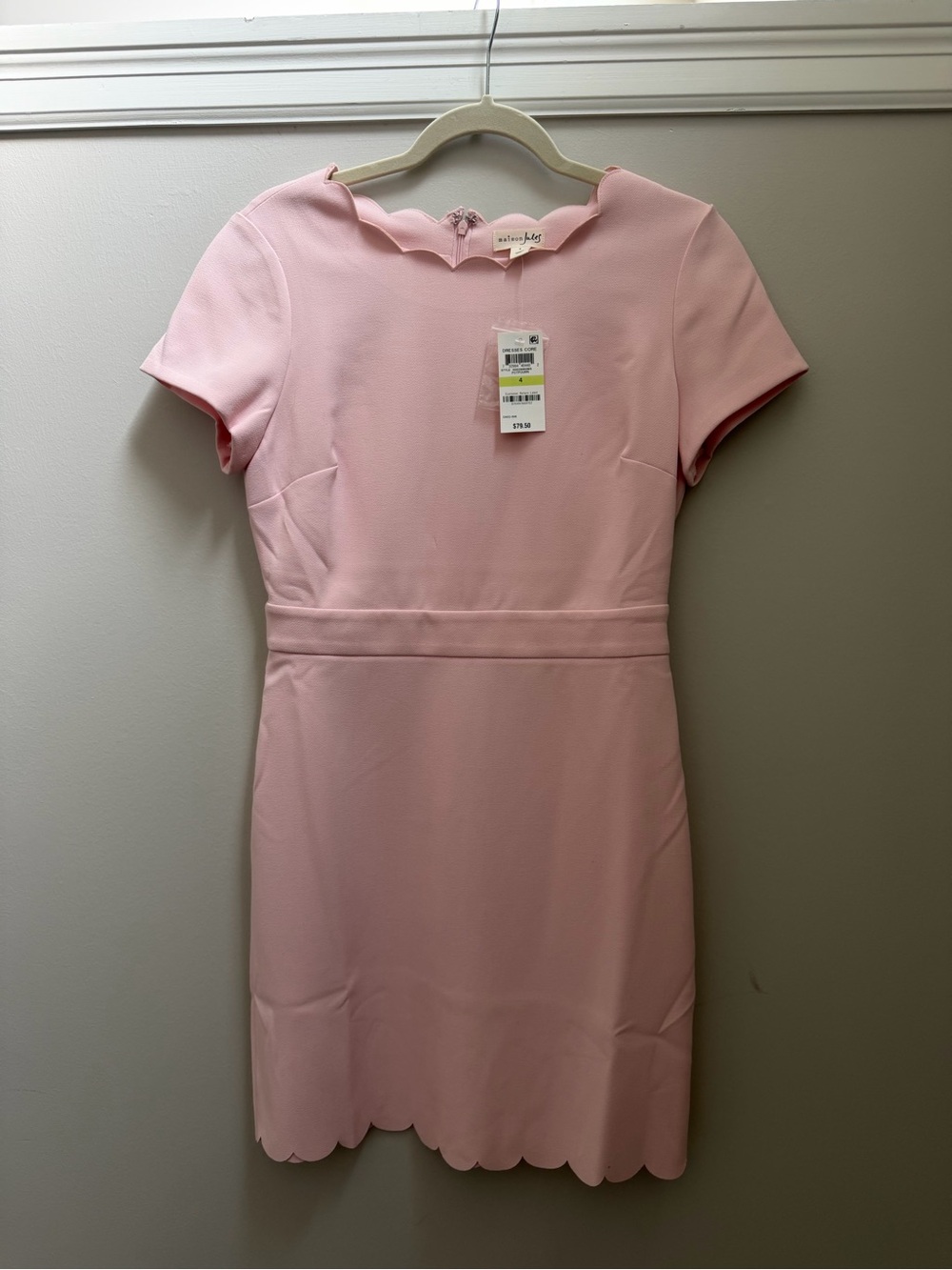 NWT Maison Jules Light Pink Scallop Hem Short Sleeve Dress Sz 4